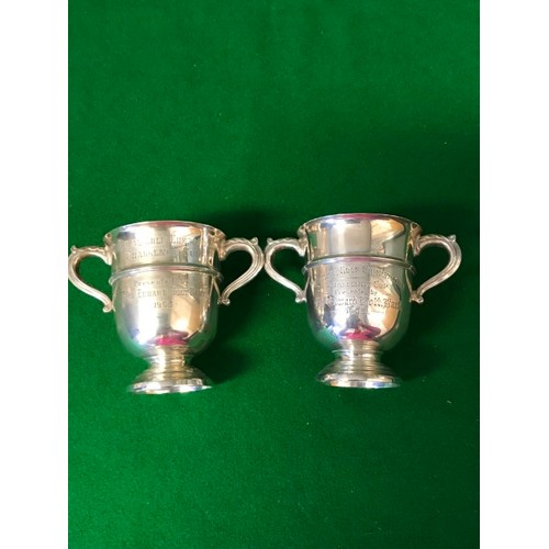 260 - 2 X LOVELY SILVER HALLMARKED TROPHIES - AWARDED 1926 & 1905 - WEIGHT APPROX 190 GRMS - HEIGHT 8CMS