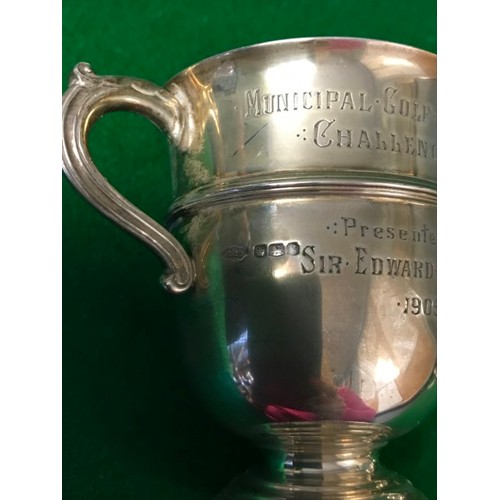 260 - 2 X LOVELY SILVER HALLMARKED TROPHIES - AWARDED 1926 & 1905 - WEIGHT APPROX 190 GRMS - HEIGHT 8CMS