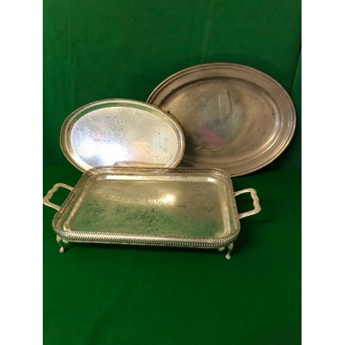 310 - 2 X VINTAGE PLATED TRAYS & 1 X LARGE OVAL SERVING PLATTER