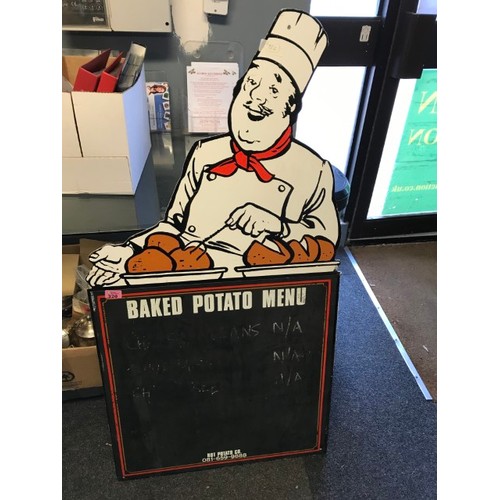 320 - NICE LARGE WOODEN BAKED POTATO MENU BOARD - OVERALL 64CMS X 120CMS H - COLLECTION ONLY OR ARRANGE OW... 