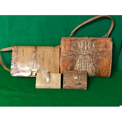 321 - 3 X BEAUTIFUL VINTAGE HANDBAGS INC DEERSKIN LIZARD & CROCODILE - BOTH LIZARD & CROCODILE HANDBAGS HA... 