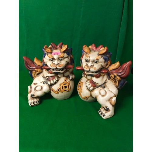 347 - PAIR OF CERAMIC DOGS OF FOE - 30CMS H