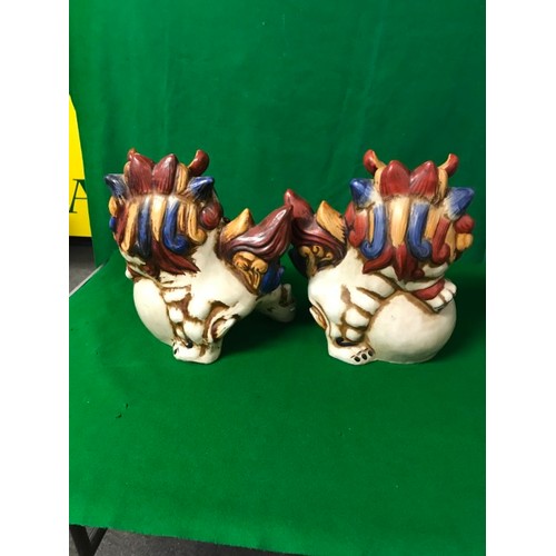 347 - PAIR OF CERAMIC DOGS OF FOE - 30CMS H