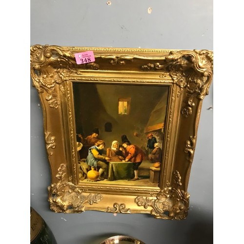 348 - HEAVILY GILT FRAMED SMALL OIL ON BOARD - SIGNED Z SIMONS - 38CMS X 44CMS