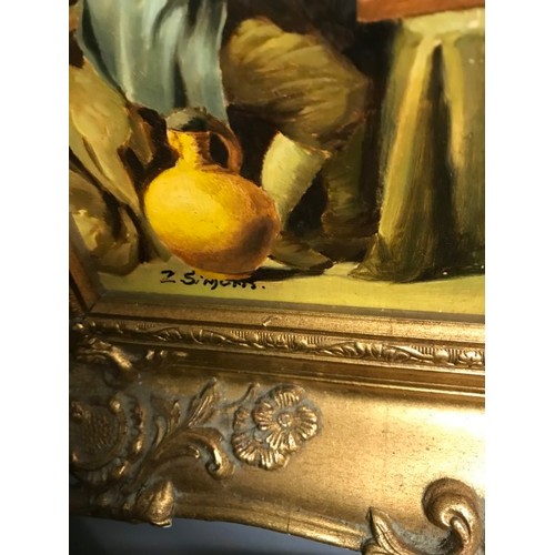 348 - HEAVILY GILT FRAMED SMALL OIL ON BOARD - SIGNED Z SIMONS - 38CMS X 44CMS