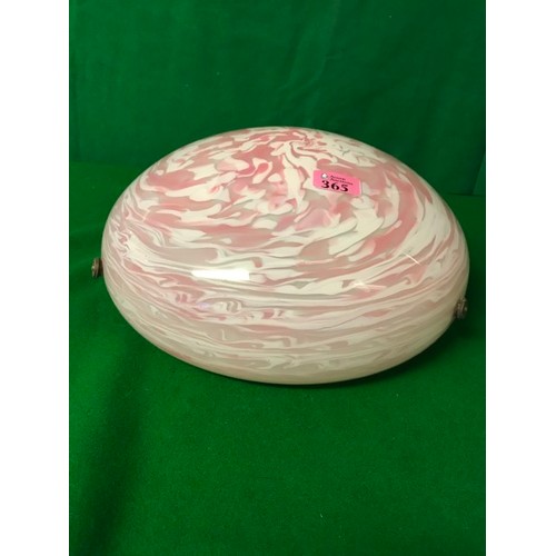 365 - LOVELY VINTAGE PINK & WHITE MOTTLED GLASS CEILING SHADE - 36CMS DIAM X 19CMS H