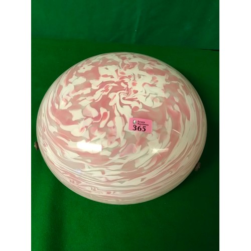 365 - LOVELY VINTAGE PINK & WHITE MOTTLED GLASS CEILING SHADE - 36CMS DIAM X 19CMS H