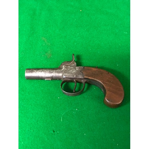 464 - ORIGINAL BOXLOCK PISTOL BY COOPER OF KINGS LYNN C1860 WITH SLIDING SAFETY