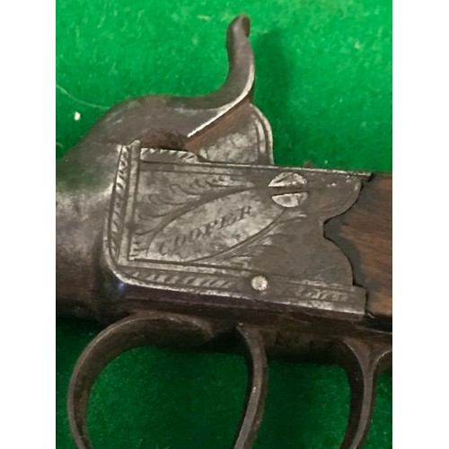 464 - ORIGINAL BOXLOCK PISTOL BY COOPER OF KINGS LYNN C1860 WITH SLIDING SAFETY