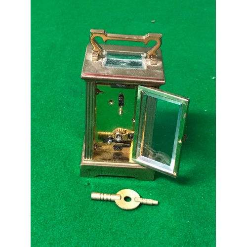 467 - LOVLEY SMALL CARRIAGE CLOCK WITH GLASS VIEWING PANELS TO SIDE & TOP - WITH KEY - CLOCKS & WATCHES AR... 