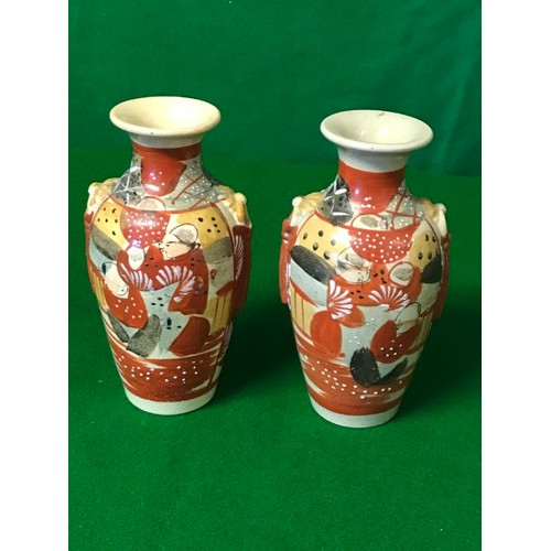 474 - PAIR OF SMALL ORIENTAL VASES - AGE UNKNOWN - 16CMS H