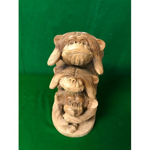 586 - WOODEN 3 MONKEYS - 40CMS H