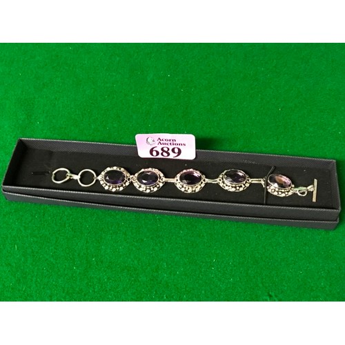 689 - BOXED 925 SILVER & AMETHYST BRACELET