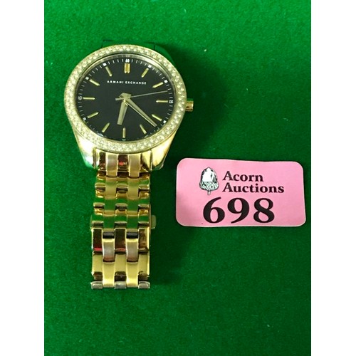 698 - LOVELY ARMANI EXCHANGE CRYSTAL BEZEL WATCH - WATCHES & CLOCKS ARE NOT TESTED