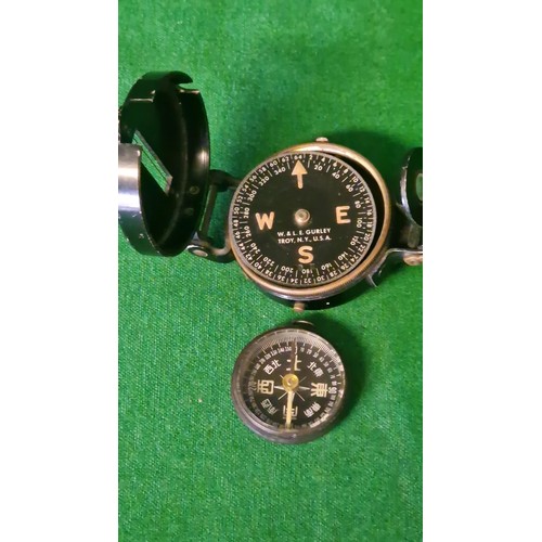 114 - LARGE FOLDING MILITARY COMPASS BY W & LE GURLEY TROY NY & 1 X ORIENTAL