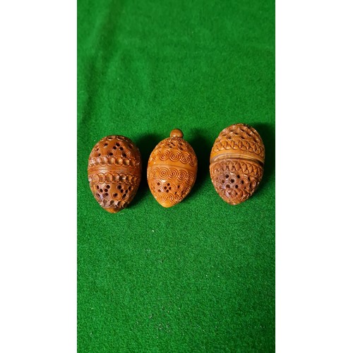 165 - 3 X 19TH C CARVED COQUILLA NUTS
