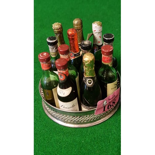 168 - LOVELY WINE COASTER WITH MINIATURE BOTTLES INC CHAMPAGNE