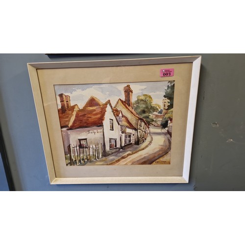 3 - FRAMED & GLAZED WATERCOLOUR OF A COUNTRY PUB - SIGNED J HUMPHREYS - 48CMS X 40CMS