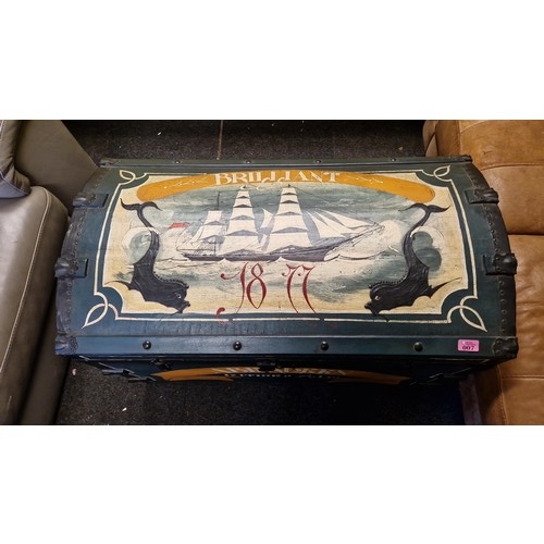 7 - LOVELY LARGE HAND PAINTED TRUNK - 93CMS LONG  X 53CMS W X 60CMS H OVERALL - COLLECTION ONLY OR ARRAN... 