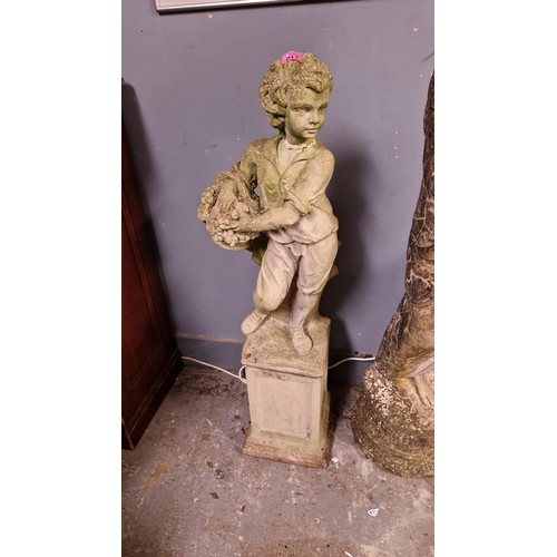 47 - BEAUTIFUL GARDEN STATUE ON PLINTH - NECK HAS BEEN REPAIRED - OVERALL HEIGHT 115CMS - COLLECTION ONLY... 
