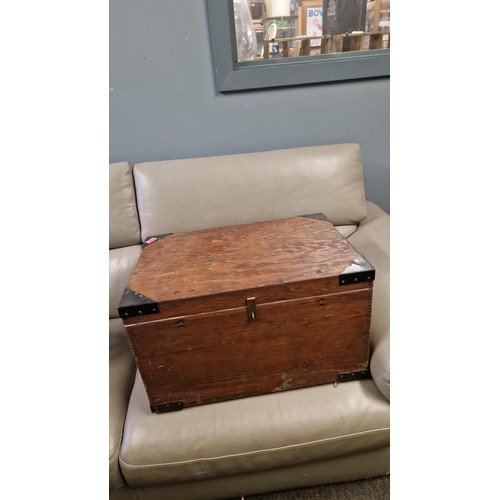 40 - WOODEN TRUNK WITH METAL FITTINGS - 60CMS X 40CMS X 38CMS H - COLLECTION ONLY OR ARRANGE OWN COURIER