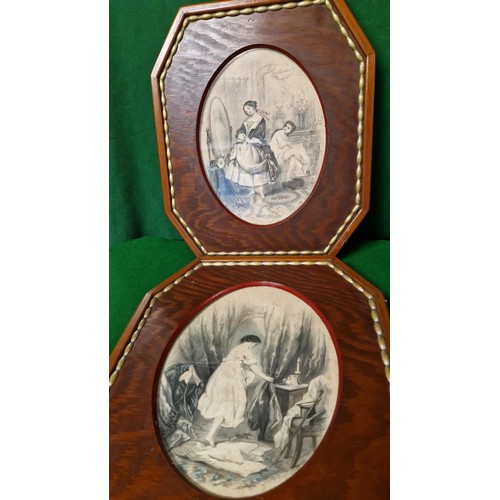 180 - PAIR OF FRAMED & GLAZED EARLY FRENCH COLOURED LITHOGRAPHS - SOME FOXING - 38CMS X 44CMS
