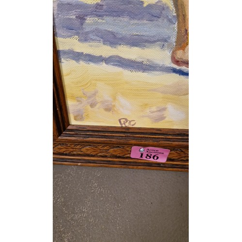 186 - LARGE FRAMED OIL ON BOARD - SIGNED BY ARTIST - 56CMS X 70CMS