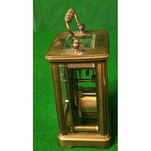 263 - LOVELY SMALL BRASS CARRIAGE CLOCK WITH ENAMEL FACE AND GLASS VIEWING PANELS - 11CMS H - CLOCKS AND W... 