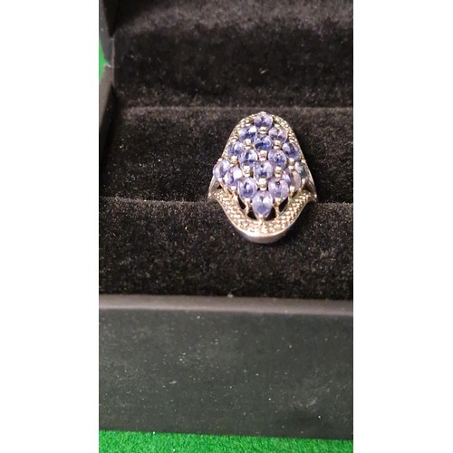 276 - VERY PRETTY LARGE SILVER & TANZANITE RING