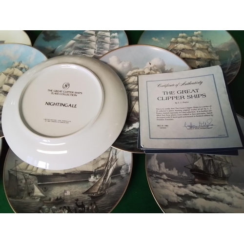 220 - 12 X COLLECTABLE FRANKLIN PORCELAIN COLLECTORS PLATES WITH CERTS 