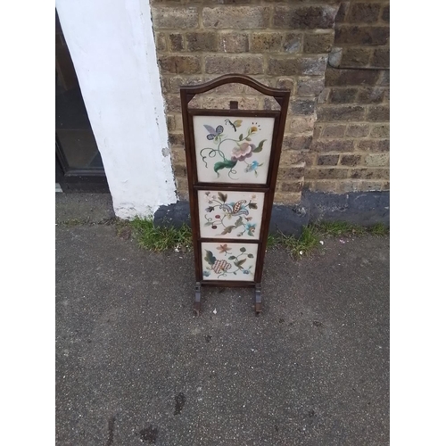 224 - LOVELY VINTAGE 3 TIER FOLDING CAKE STAND WITH EMBROIDERED PANELS - 95CMS H