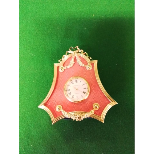 309 - VERY PRETTY PINK ENAMEL SMALL CLOCK - CLOCKS AND WATCHES ARE NOT TESTED