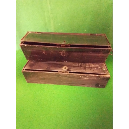 342 - 3 X VINTAGE METAL SAFETY SECURITY BOXES - 45CMS L