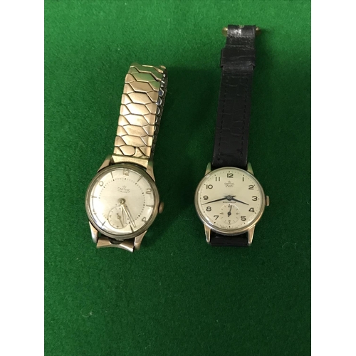 407 - VINTAGE GENTS SMITHS DELUXE WATCH SET IN 9CT GOLD CASE & SMITHS DELUXE 15 JEWELS WATCH SET IN 9CT GO... 