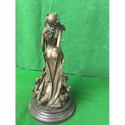 533 - HEAVY BRONZE FIGURE NYMPH GIRL WITH FLORAL HAIR CROWN SIGNED ALDO VITALEH -32CMS H