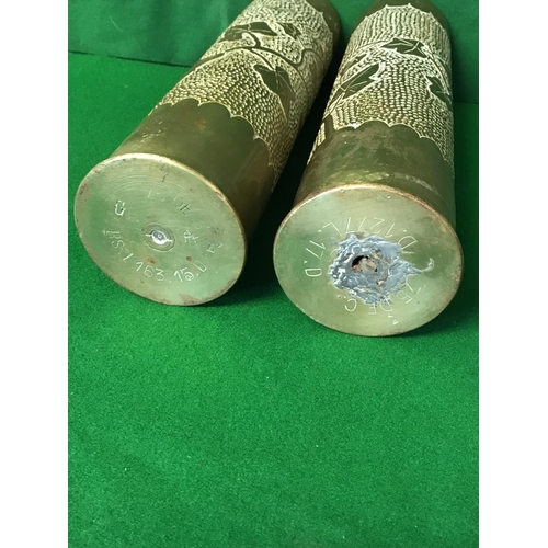 542 - PAIR OF WW1 TRENCH ART SHELL CASINGS - 30CMS H