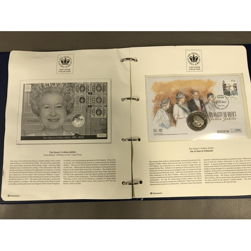 550 - THE QUEENS 2002 GOLDEN JUBILEE ALBUM OF FDCs, STAMPS & COINS