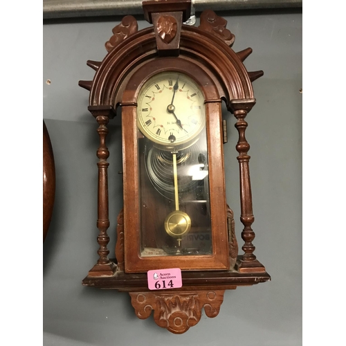 614 - VINTAGE 31 DAY WALL CLOCK - 50CMS X 24CMS - CLOCKS AND WATCHES ARE NOT TESTED