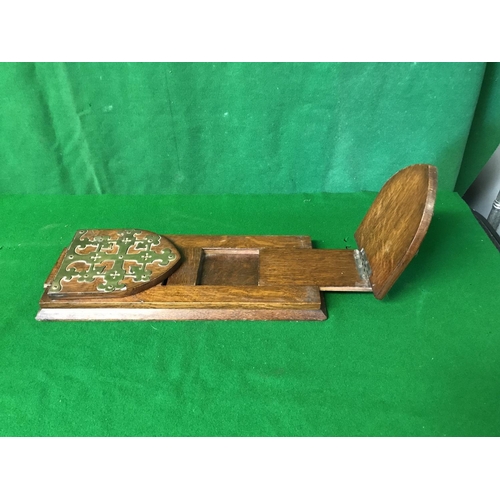 619 - EARLY DECORATIVE WOOD AND BRASS BOOK STAND - EXTENDABLE