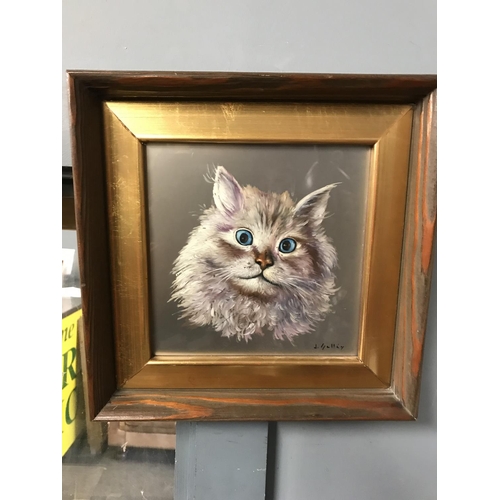633 - FRAMED UNUSUAL CAT PICTURE - SIGNED BY ARTIST - 29CMS X 29CMS