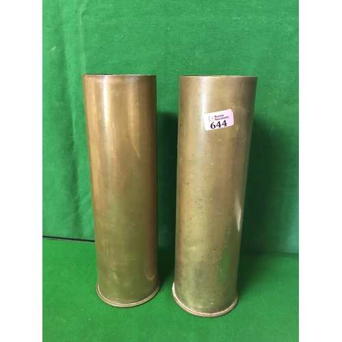 644 - 2 X LARGE WW11 SHELL CASES - STAND 37CMS H