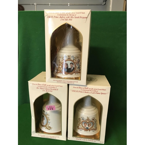 719 - 3 X LARGE COLLECTORS UNOPENED BELLS WHISKY DECANTERS FROM THE 80s