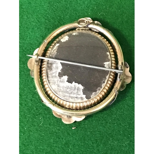 734 - LOVELY LARGE EARLY MOURNING BROOCH WITH EARLY PHOTO TO FRONT - FRONT SPINS ROUND - 7CMS X 6CMS