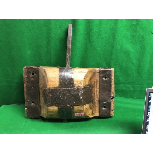 797 - VERY LARGE EARLY WOOD & METAL LOCK - 45CMS ACROSS