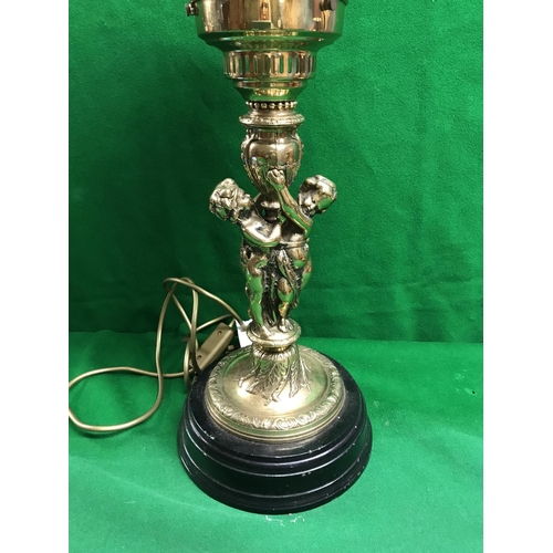 806 - VINTAGE HEAVY LAMP WITH BRASS CHERUB TO BASE & GLASS DOME SHADE - 58CMS H - ELECTRICAL ITEMS SHOULD ... 