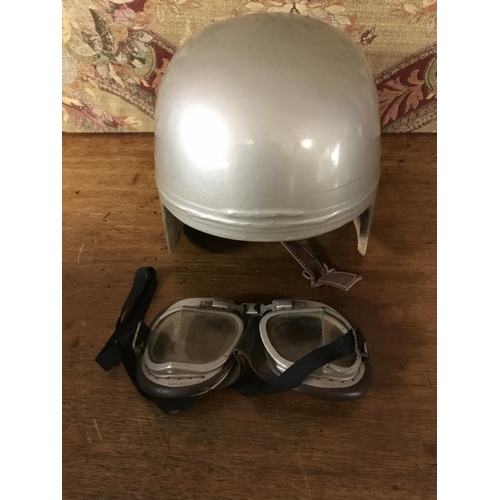 864 - VINTAGE CRASH HELMET WITH GOGGLES