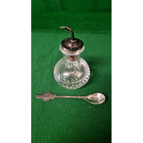 116 - VINTAGE BITTERS GLASS BOTTLE WITH SILVER HALLMARKED TOP & SPOON