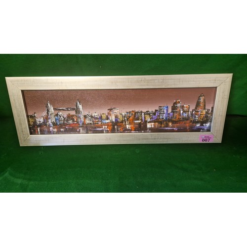 7 - ORIGINAL OIL ON BOARD OF LONDON SKYLINE SIGNED ROBIN - 56CMS X 19CMS