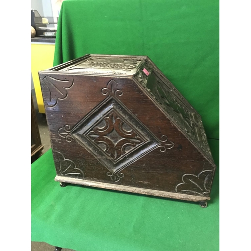 83 - EARLY HIGHLY CARVED DECORATIVE COAL BOX - 35CMS X 50CMS X 38CMS H