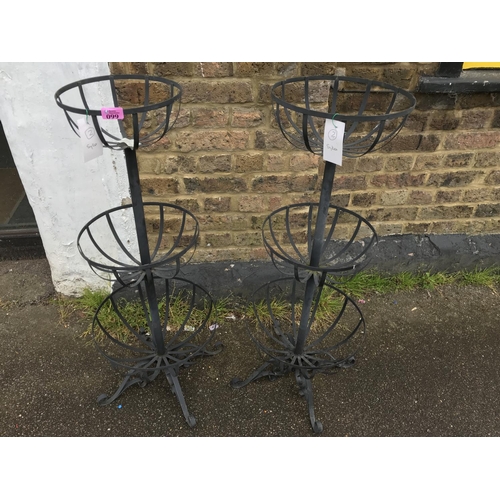 99 - PAIR OF 3 TIER METAL GARDEN PLANT STANDS - 95CMS H - COLLECTION ONLY OR ARRANGE OWN COURIER